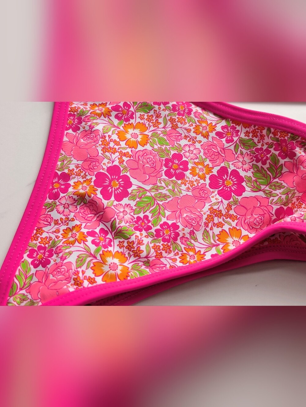 NWT Beach Bunny Ella Floral Bikini Set Pink Bandeau Heart Hardware Small - Picture 6 of 10